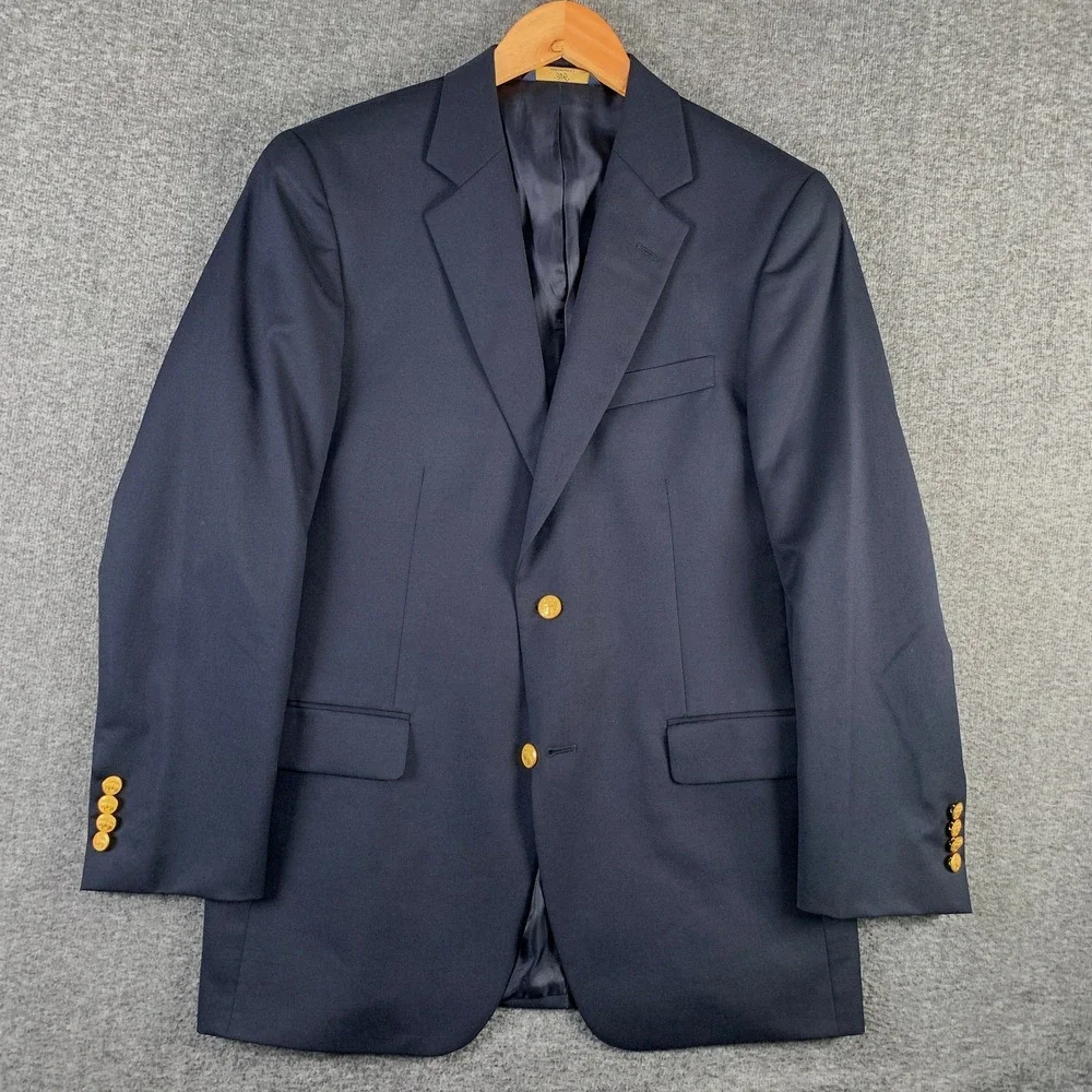 Brooks Brothers Gold Button Blazer Jacket Men 39R Navy Preppy Ivy League Style